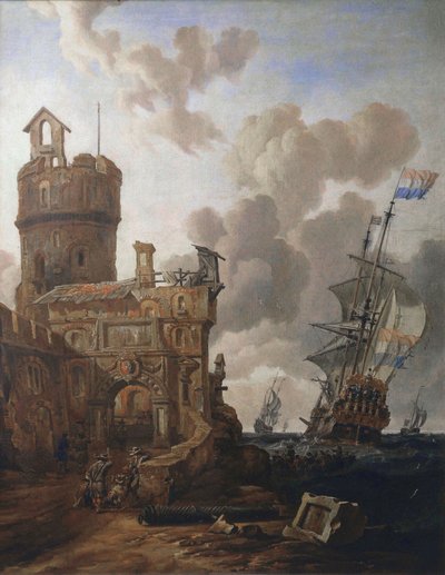 Un barco holandés pasa por un fuerte de Abraham Storck