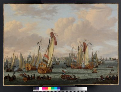 Una pelea naval simulada en el Y antes de Ámsterdam, antes de 1710 de Abraham Storck