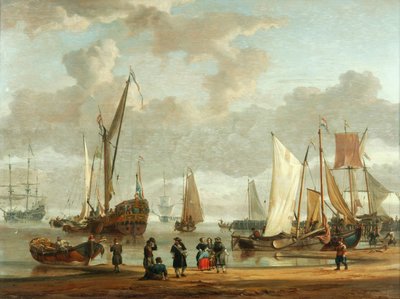 Escena costera (óleo sobre tabla) de Abraham Storck