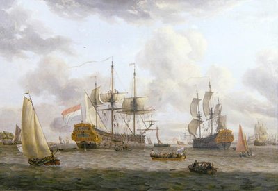 Escena de navegación holandesa en un amplio estuario de Abraham Storck