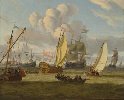 Holandés: Varios barcos en una brisa fresca Navegando en un estuario de Abraham Storck