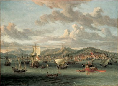 Barcos Holandeses en la Bahía de Esmirna con una Barca Estatal de Abraham Storck