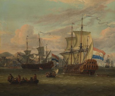 Barcos de cabotaje holandeses en un puerto del Mediterráneo de Abraham Storck