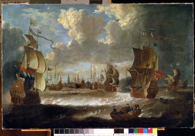 Barcos en una laguna (Barcos en una laguna). Pintura de Abraham Storck (1635-1710). Óleo sobre tela de Abraham Storck