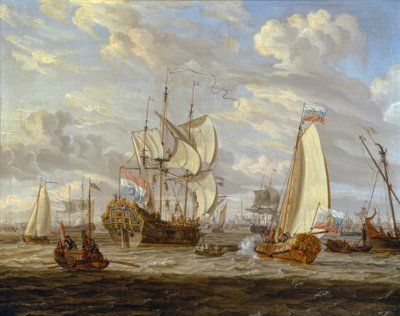 Pedro el Grande inspecciona el barco Pedro y Pablo de Abraham Storck