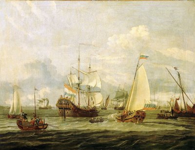Pedro el Grande (1672-1725), zar de Rusia, inspeccionando un barco en Amsterdam (Holanda). Óleo sobre lienzo de Abraham Storck (1635-1710). de Abraham Storck