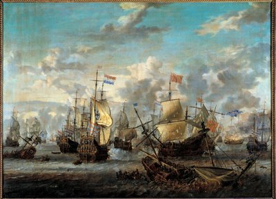Segunda Guerra Anglo-Neerlandesa: "La Batalla de los Cuatro Días del 11 al 14/06/1666". Se enfrentaron las flotas holandesas contra las inglesas. Pintura de Abraham Storck (1635-1710) (ec.hol.) siglo XVII París, Musée de la Marine de Abraham Storck