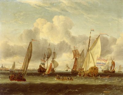 Embarcaciones en el IJ en el puerto de Ámsterdam de Abraham Storck