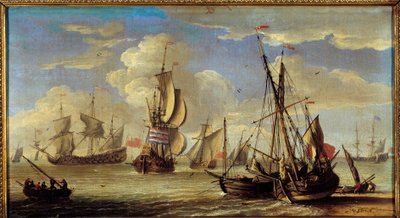 Barcos y botes en el mar de Abraham Storck