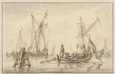 Mar silencioso con algunos barcos de Abraham Storck
