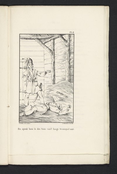 Viaje de los Ochenta Liejas a Tervuren (lámina 3), 1830 Y le habló en el tono de la alta tragedia (título sobre objeto) de Abraham Vinkeles