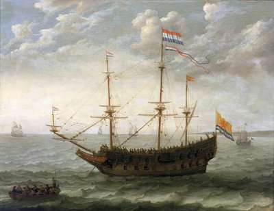 Un barco de Zeeland (Países Bajos). Óleo sobre madera de Abraham Willaerts