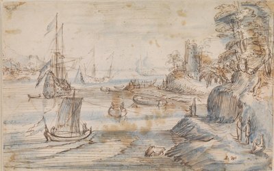 Paisaje Costero con Varios Barcos, una Costa Alta con Varias Figuras de Abraham Willaerts