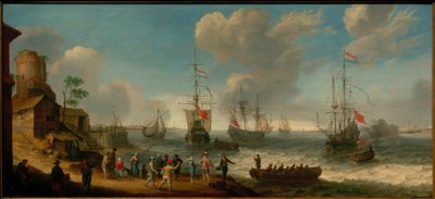Barcos holandeses en la desembocadura de un río de Abraham Willarts