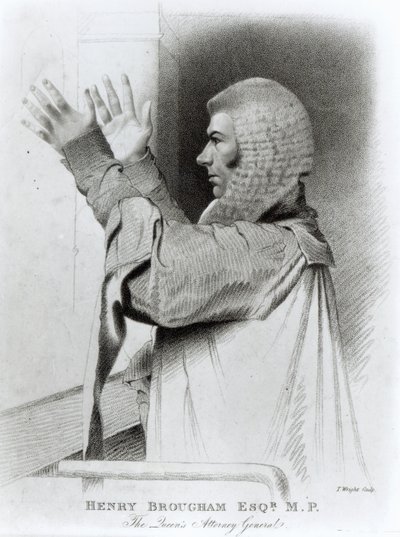Henry Brougham Esq MP, el Fiscal General de la Reina, grabado por T.Wright, 1821 de Abraham Wivell