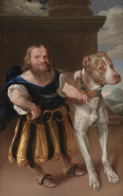 El enano italiano del Elector de Sajonia, Giachomo Favorchi, con el perro de la Princesa Magdalena Sibila, Raro de Abraham Wuchters