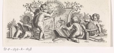 Cuatro amorcillos estudiando y pintando de Abraham Zeeman