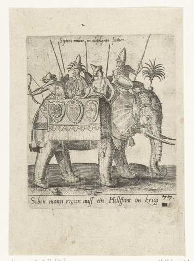 Indios en un elefante de guerra de Abraham de Bruyn (attributed to)