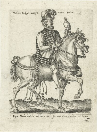 Noble holandés a caballo cetrería de Abraham de Bruyn (attributed to)