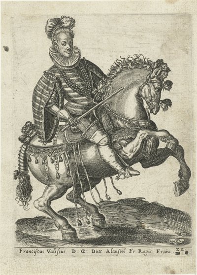 Retrato de François, duque de Anjou a caballo de Abraham de Bruyn (attributed to)