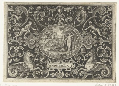 Cartouche: Perseo libera a Andrómeda ANDROMEDA (título sobre objeto) de Abraham de Bruyn