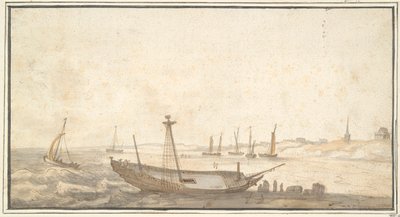 Playa con barcos cerca de Scheveningen de Abraham de Verwer