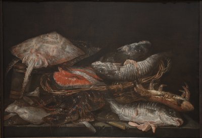 Naturaleza muerta con pescado sobre una mesa de piedra de Abraham van Beijeren