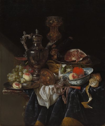 Jarra de Vino de Plata, Jamón y Fruta de Abraham van Beyeren