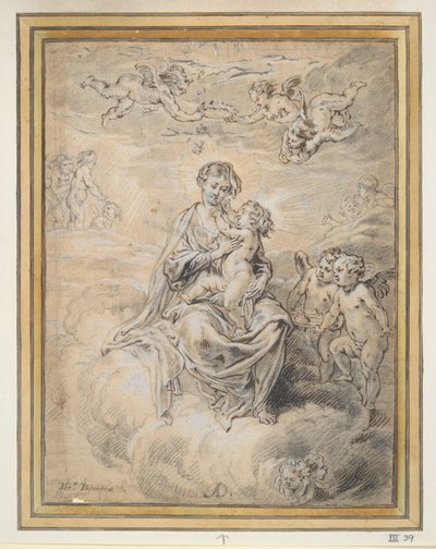 Virgen y niña en el cielo, con Putti de Abraham van Diepenbeeck