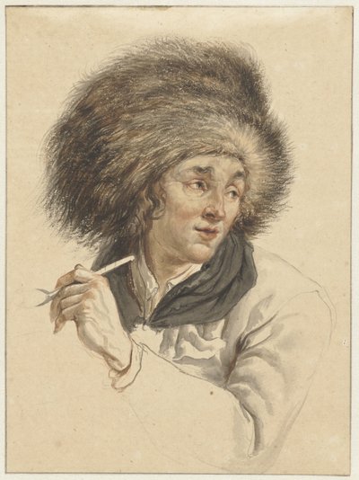 Hombre con sombrero de piel y pipa de Abraham van Strij (I)