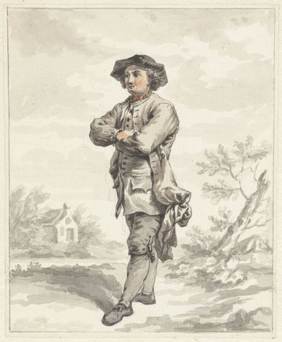 Hombre de pie, con los brazos cruzados, mirando hacia la izquierda de Abraham van Strij (I)