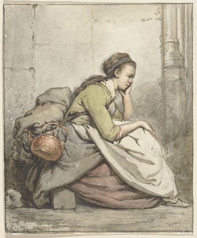 Mujer sentada con una tetera de cobre de Abraham van Strij (I)
