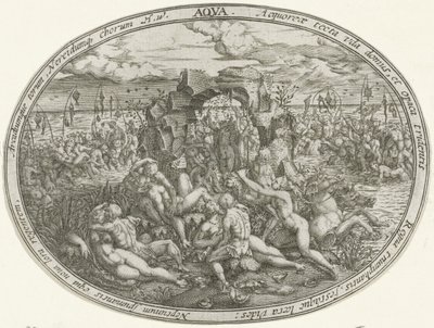 Neptuno con Nereidas y Tritones: El Elemento Agua Aqua (título sobre el objeto) Los cuatro elementos (título de la serie) de Abraham van den Hecken