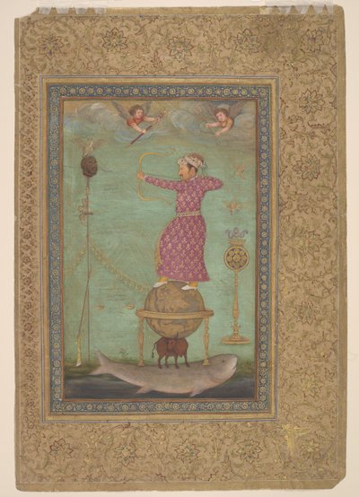 Jahangir disparando a la cabeza de Malik Ambar, principios del siglo XVII (acuarela opaca, tinta y oro sobre papel) de Abu