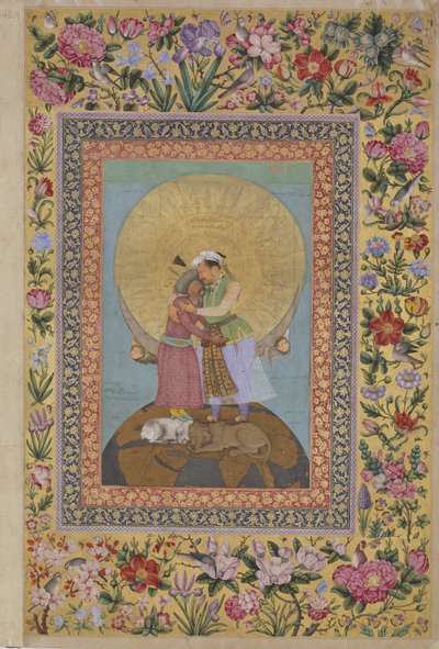 El Álbum de San Petersburgo - Representación alegórica del Emperador Jahangir y Shah de Abul Hasan