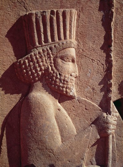 (detalle) de un soldado persa, del friso en relieve en la escalera este del Apadana (Salón de Audiencias) período aqueménida, c.515 a.C. de Achaemenid