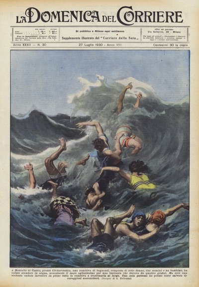En Montalto di Castro, cerca de Civitavecchia, un grupo de bañistas, compuesto por siete mujeres de Achille Beltrame