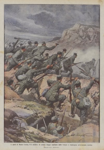 Al norte de Monte Coston, el 11 de octubre, nuestras tropas salen de las trincheras y repelen un avance enemigo de Achille Beltrame