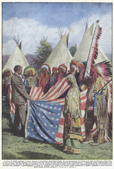 A todas las tribus indias se les ha donado la bandera de los Estados Unidos de Achille Beltrame