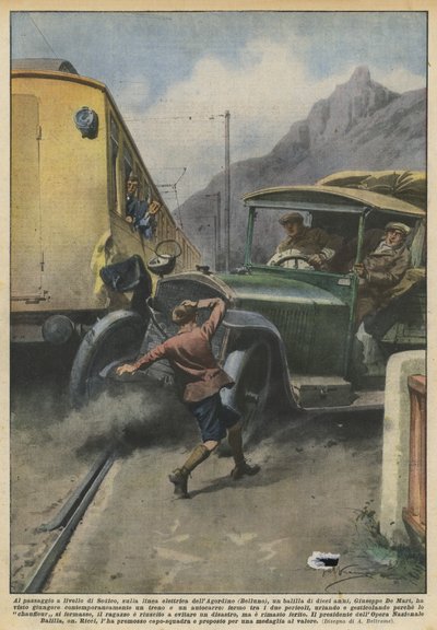 En el paso a nivel de Sedico, en la línea eléctrica de Agordino (Belluno), un joven de Achille Beltrame