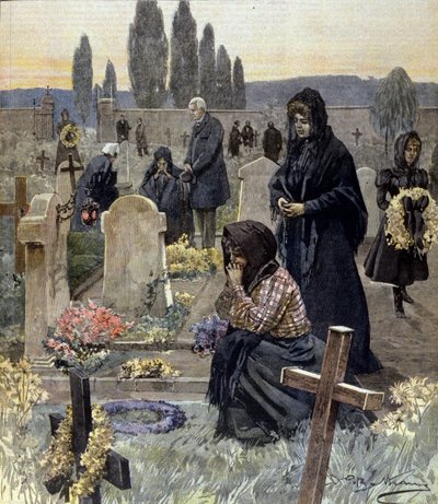Todos los Santos en Italia en 1899. Ilustración de Achille Beltrame. de Achille Beltrame