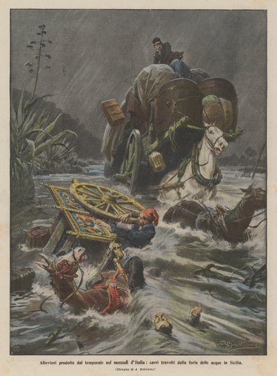 Inundaciones causadas por la tormenta en el sur de Italia, carros arrastrados por la furia del agua en Sicilia de Achille Beltrame