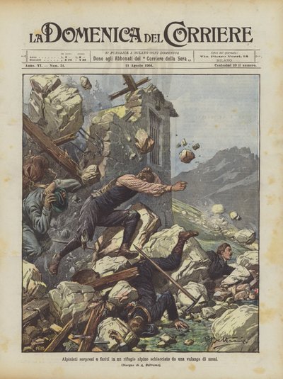 Alpinistas sorprendidos y heridos en un refugio alpino aplastado por una avalancha de piedras de Achille Beltrame
