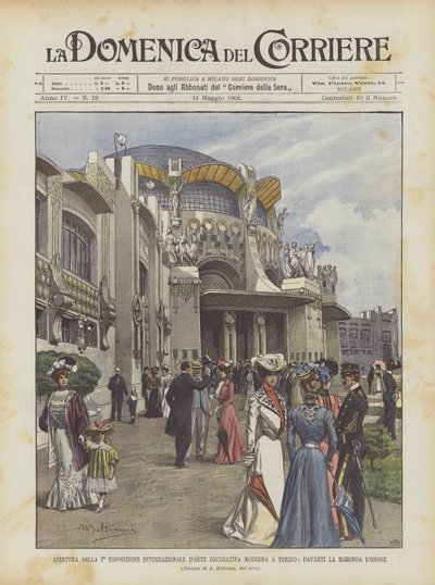 Apertura de la I Exposición Internacional de Arte Decorativo Moderno en Turín, frente a la Rotonda de Honor de Achille Beltrame