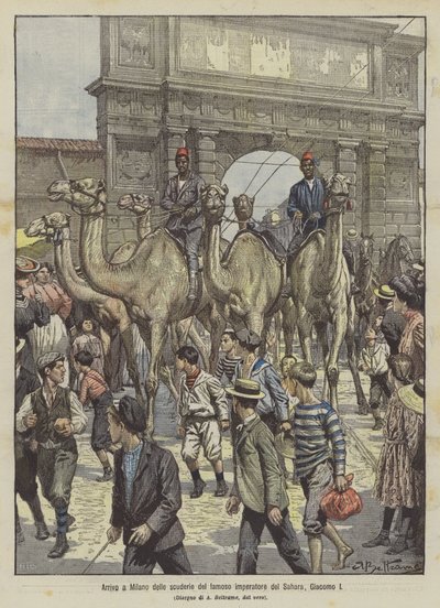 Llegada a Milán de las caballerizas del famoso emperador del Sahara, Giacomo I de Achille Beltrame