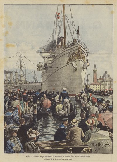 Llegada a Venecia de los imperiales de Alemania a bordo del barco Hohenzollern de Achille Beltrame