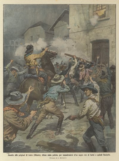 Asalto a las prisiones de Cairo (Illinois), defendidas por la policía, para apoderarse de un negro culpable de Achille Beltrame