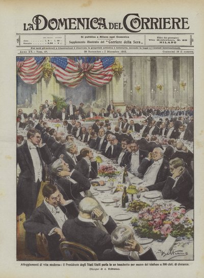 Actitudes de la vida moderna, el Presidente de los Estados Unidos habla en un banquete por medio del de Achille Beltrame
