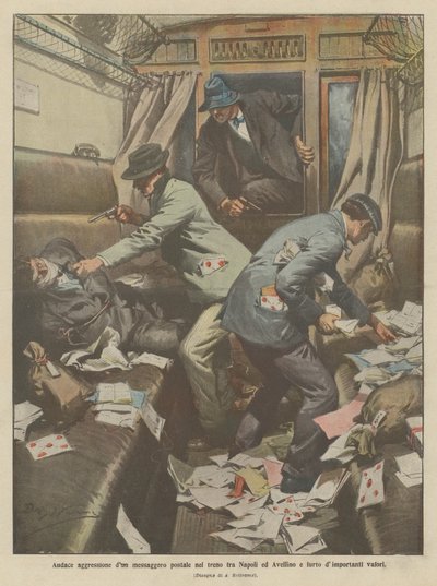 Audaz agresión a un mensajero postal en el tren entre Nápoles y Avellino y robo de importantes valores de Achille Beltrame
