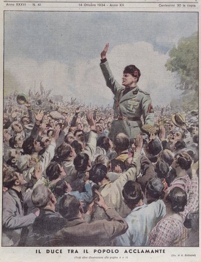 Benito Mussolini (1883-1945) aclamado por el pueblo, de 